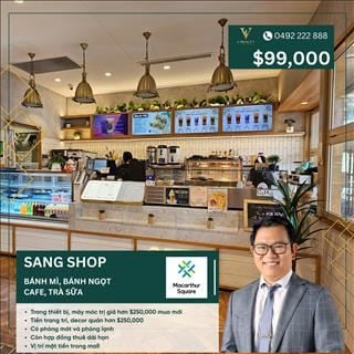 Sang shop bánh mì, đồ uống sang trọng, vị trí mặt tiền trong mall